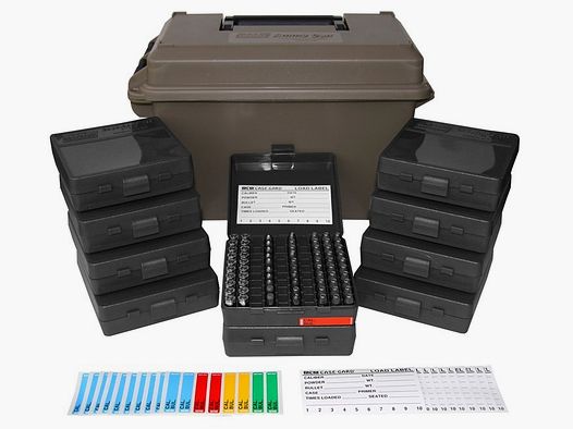 MTM scatola per munizioni ACC9 dark earth per 1000 cartucce inclusi 10 scatole per cartucce P-100-9 per 9mm e inferiori.