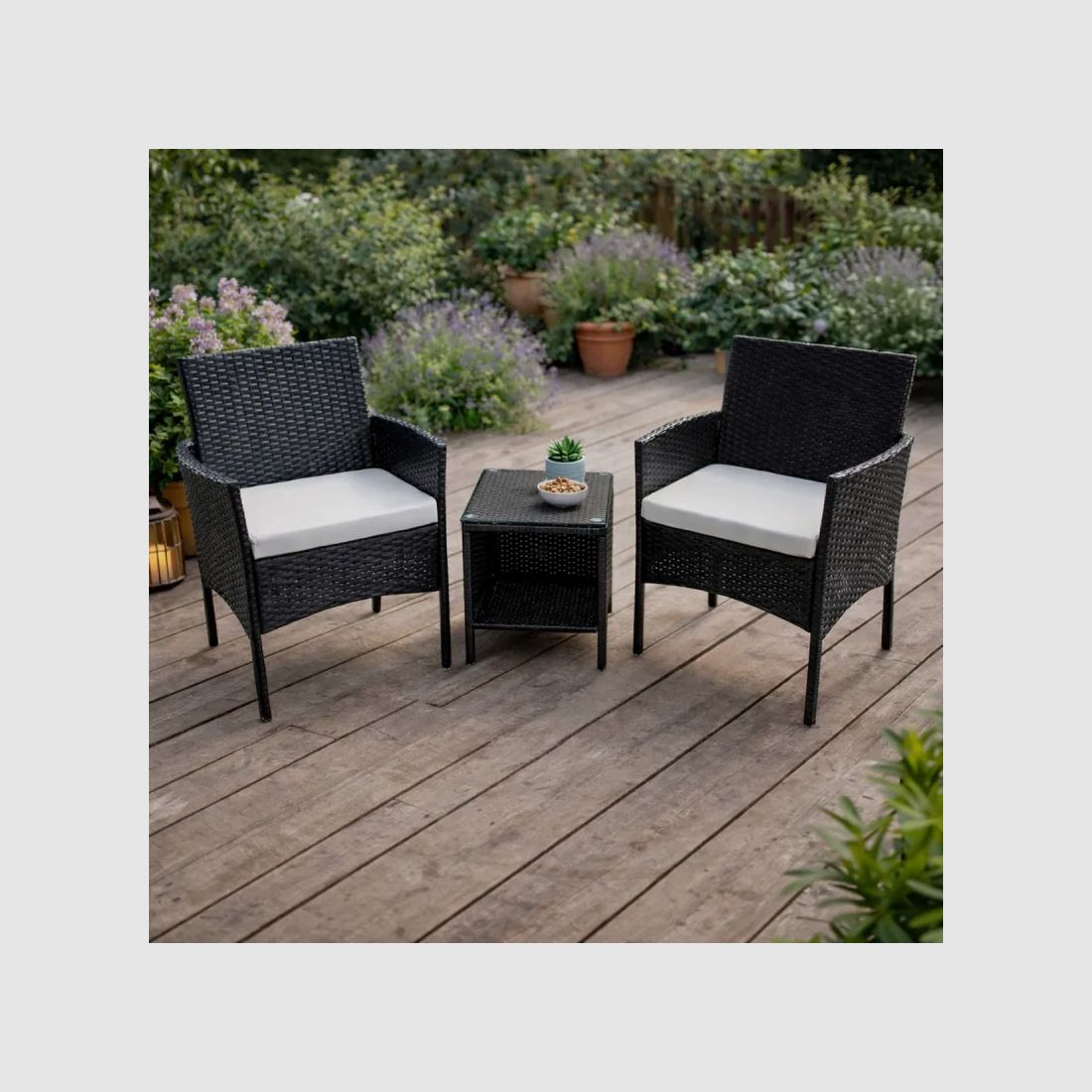 Gartenmöbelset 2 Stühle und niedriger Tisch geflochten schwarz, Bild 1 von 16
