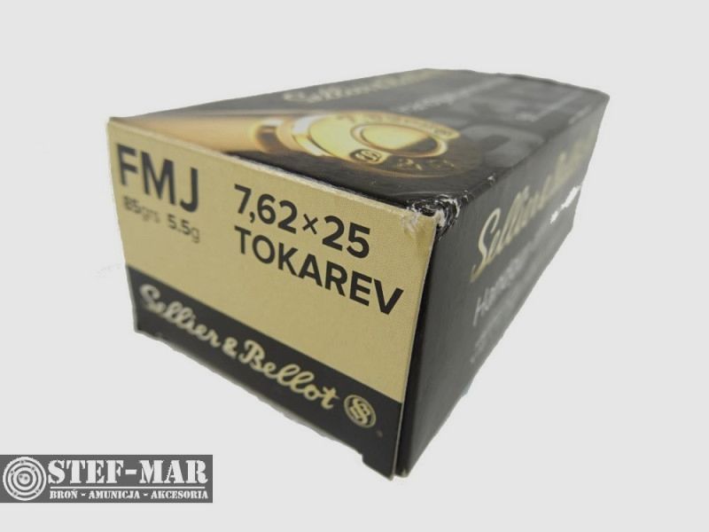Amunicja Sellier & Bellot 7.62x25 Tokarev FMJ 85grs/5.5g (opak. 50 szt.) [C3-7], zdjęcie 2 z 3