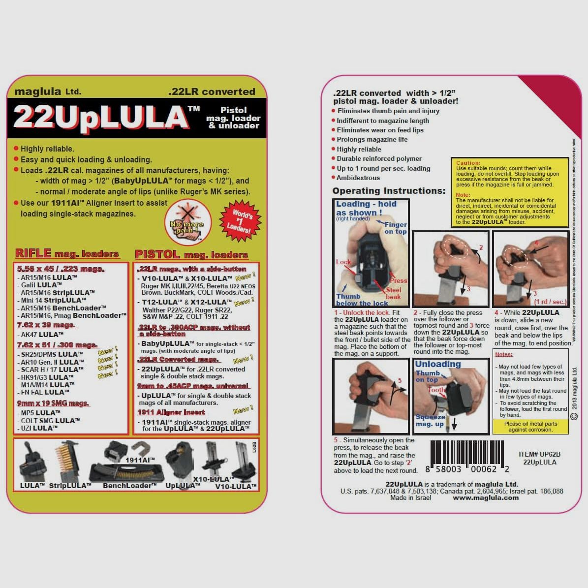 MAGLULA Speedloader/caricatore per caricatori 22UpLULA Pistol Mag Loader 62B .22 LR - caricatori bifilari, immagine 3 di 3
