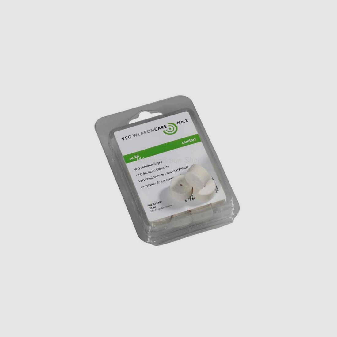 VFG Pulitore per fucili "comfort" .16 Pulitore in feltro per fucili in feltro di lana. Contenuto per confezione = 25 pezzi