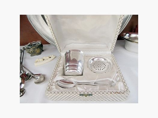 Silber Taufbecher Set Sieb Löffel Konvolut Paris England Jagdbecher