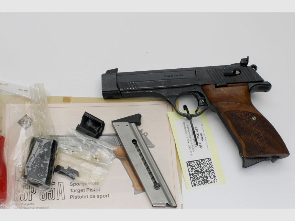 Pistole Erma ESP 85A Kal. .22lfB mit 2tem Magazin, Gewicht, Anschussbild .22lr