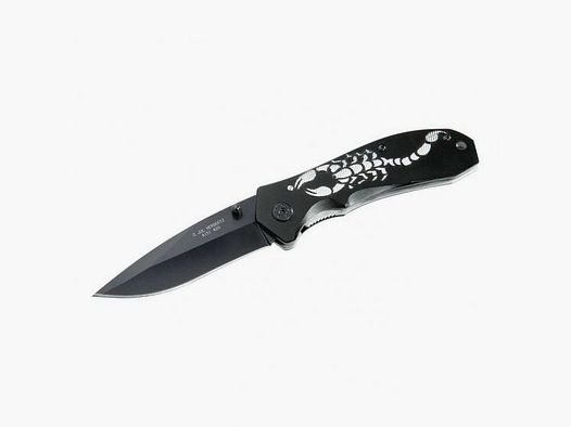 Herbertz Einhandmesser Stahl AISI 420, schwarz beschichtet Skorpion-Optik