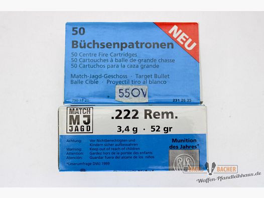 RWS .222 Rem. MJ Match Jagd 3,4g/52gr 50 Schuß