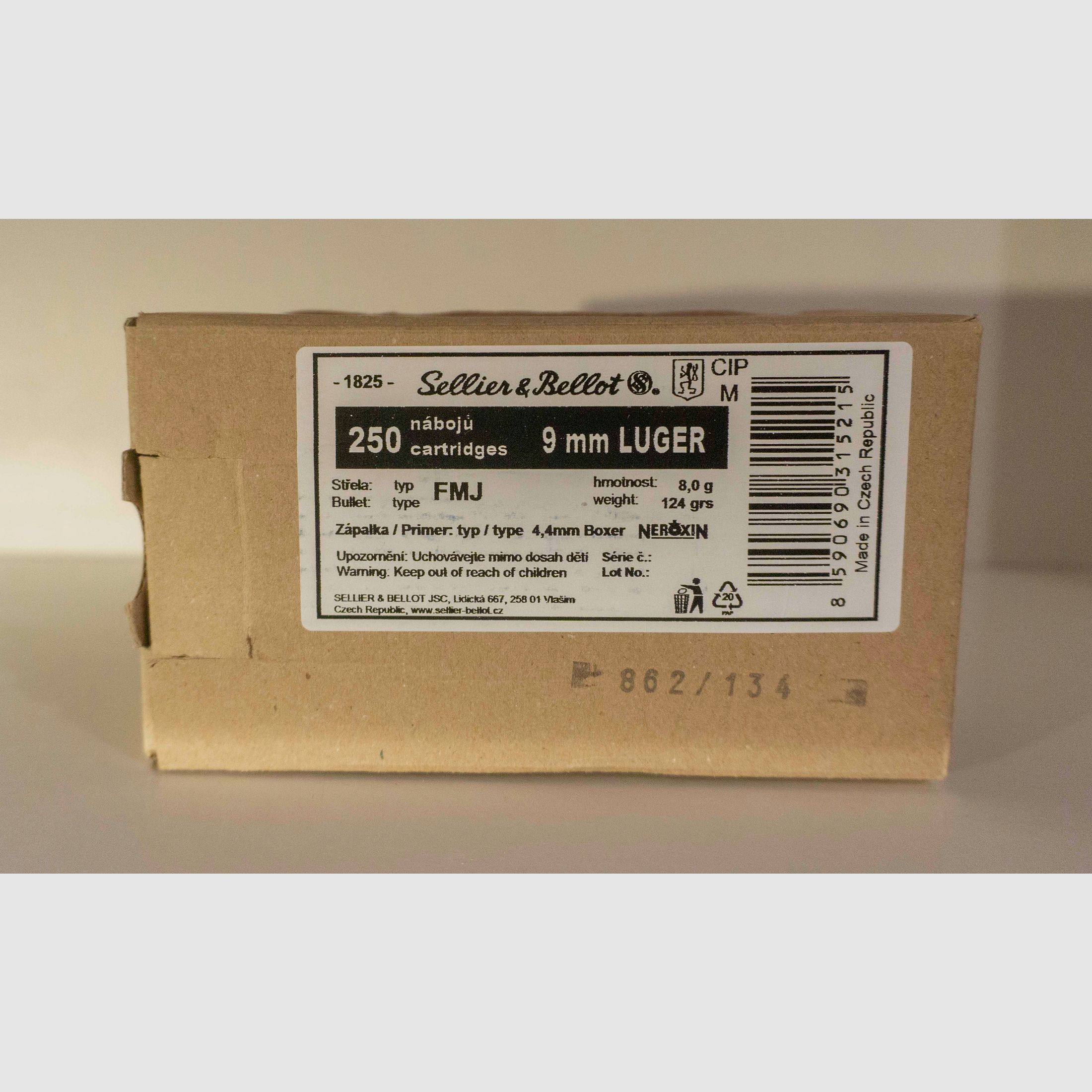 9 mm Luger Vollmantel 8,0g/124grs. Sellier & Bellot - 250 Schuss