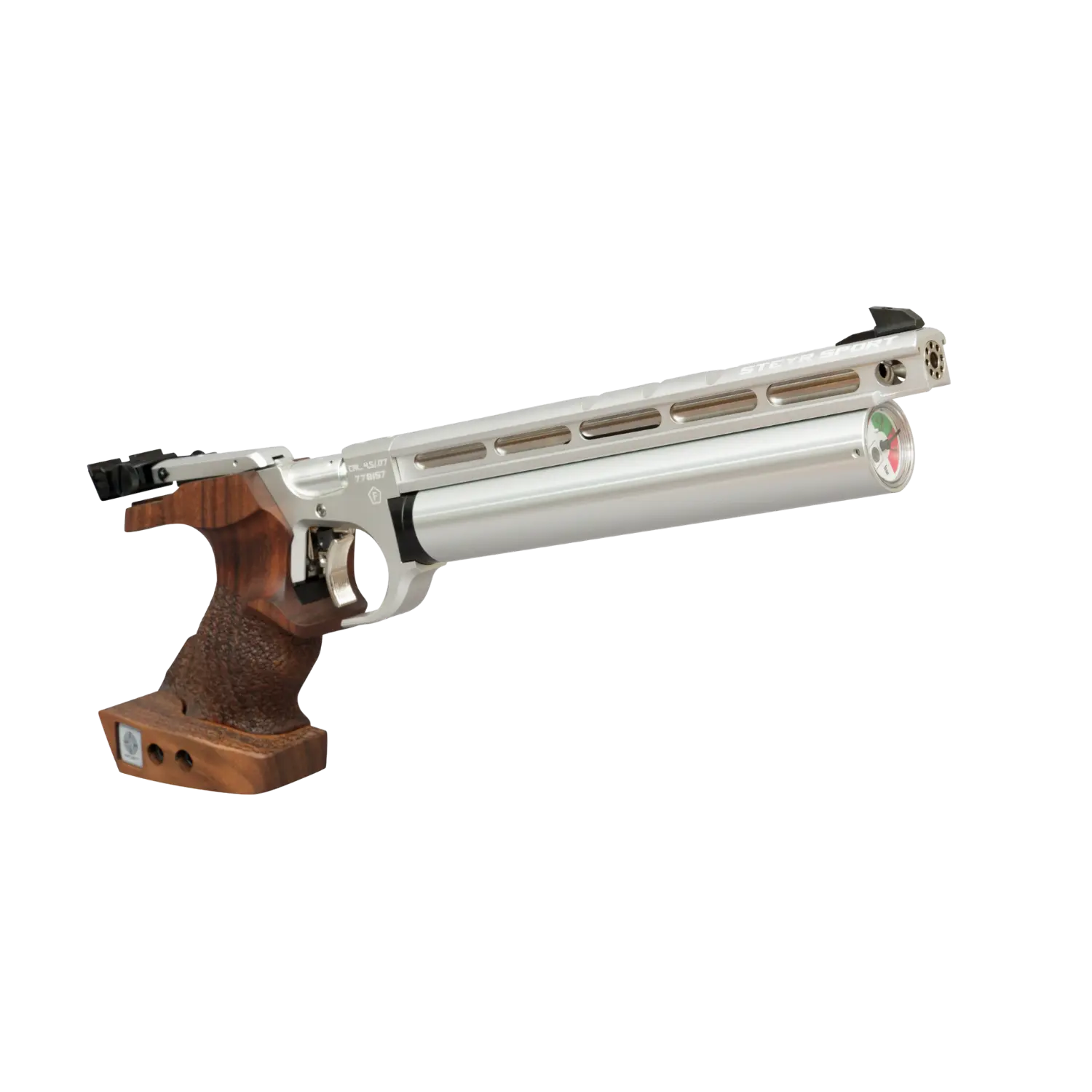 Steyr EVO 10 pistolet de match argenté 4,5 mm plombs diabolo