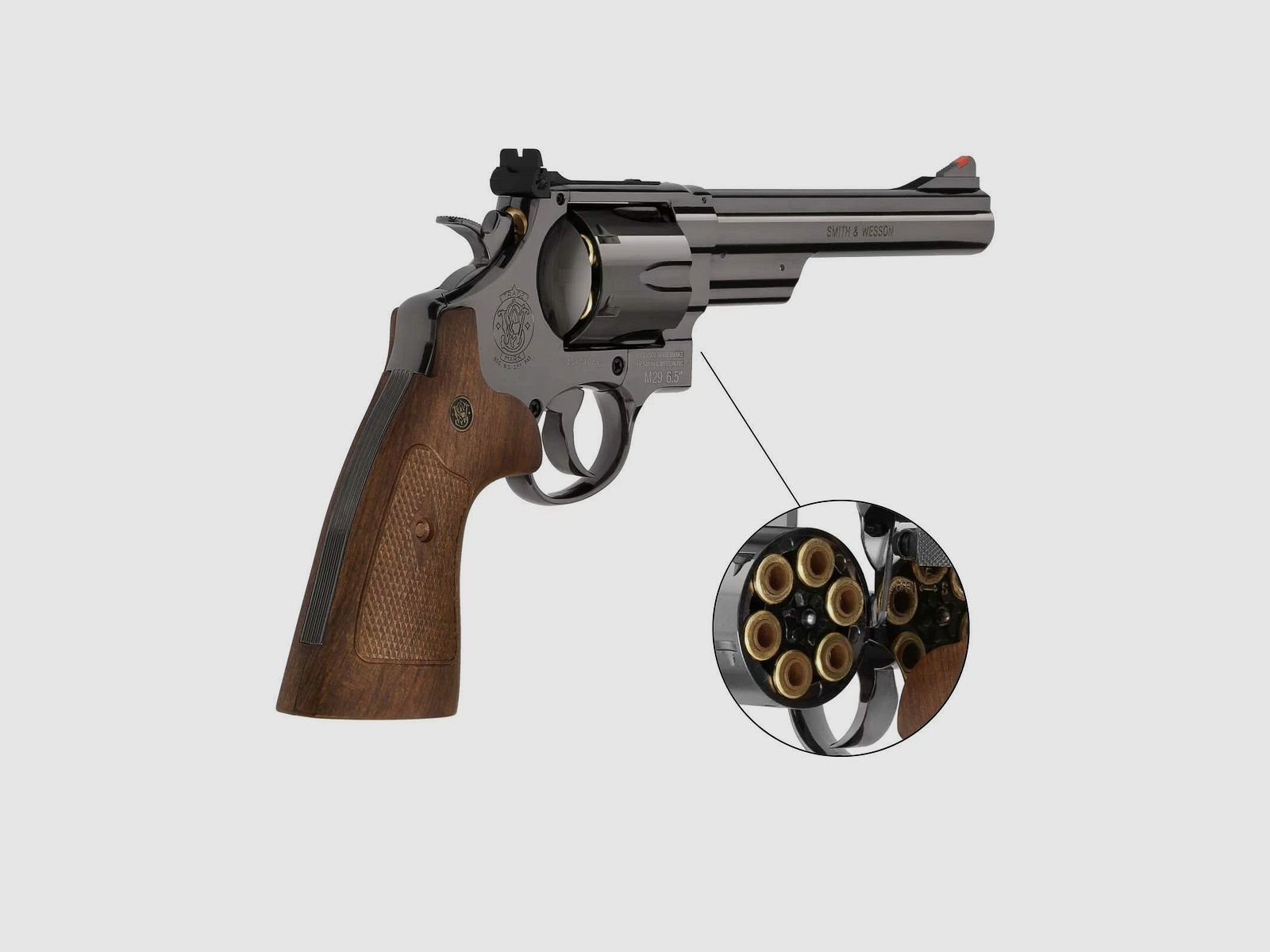 Luftpistolenset Smith & Wesson M29 6,5 Zoll Hochglanzbrüniert Co2-Revolver Kaliber 4,5 mm BB (P18)