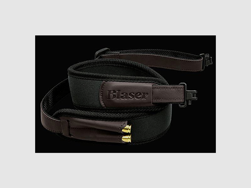 BLASER Gewehrriemen Extra breit: Neopren/Leder schwarzgrau  2 Patronenhalter