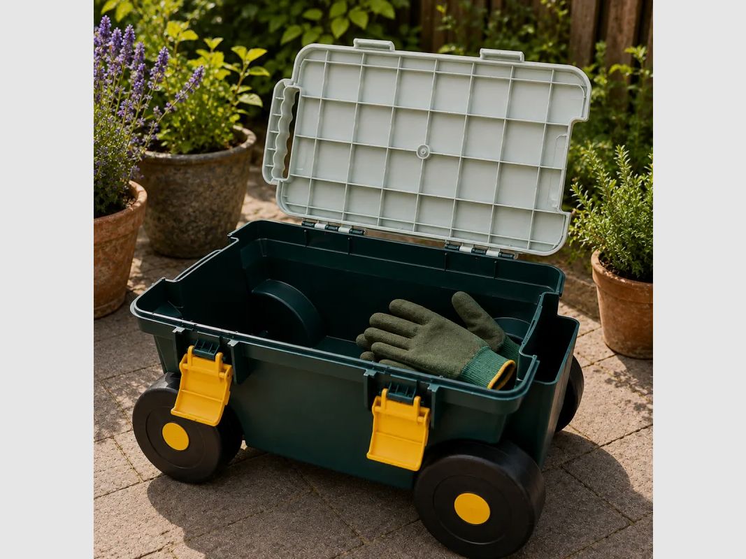 Gartenhocker mit Rollen und integriertem Stauraum - Praktischer Wagen für den Außenbereich, Bild 1 von 6