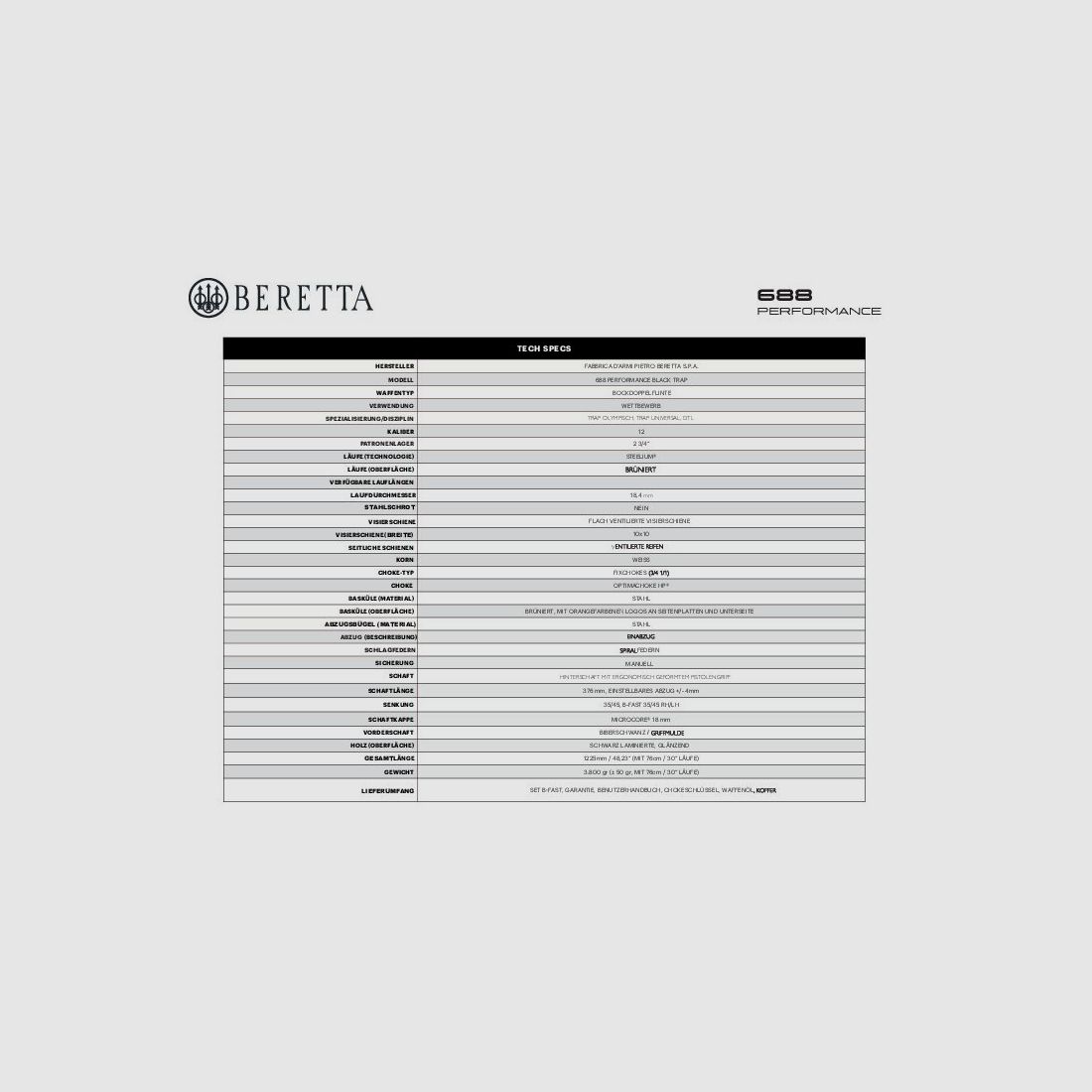 BERETTA BERETTA 688 PERFORMANCE BLACK Sporting AS B-FAST 12/76 OCHPe LL76