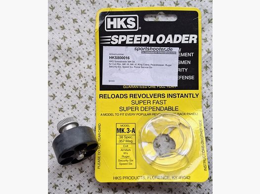 Speedloader HKS modello MK-3A, 6 colpi, per calibro .38/.357