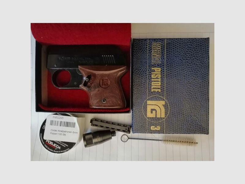 Gas-Signal-Pistole Röhm RG 3 Kal. 6 mm Flob., PTB-33, alte Fertigung Super Vereirbeitung! + Munition