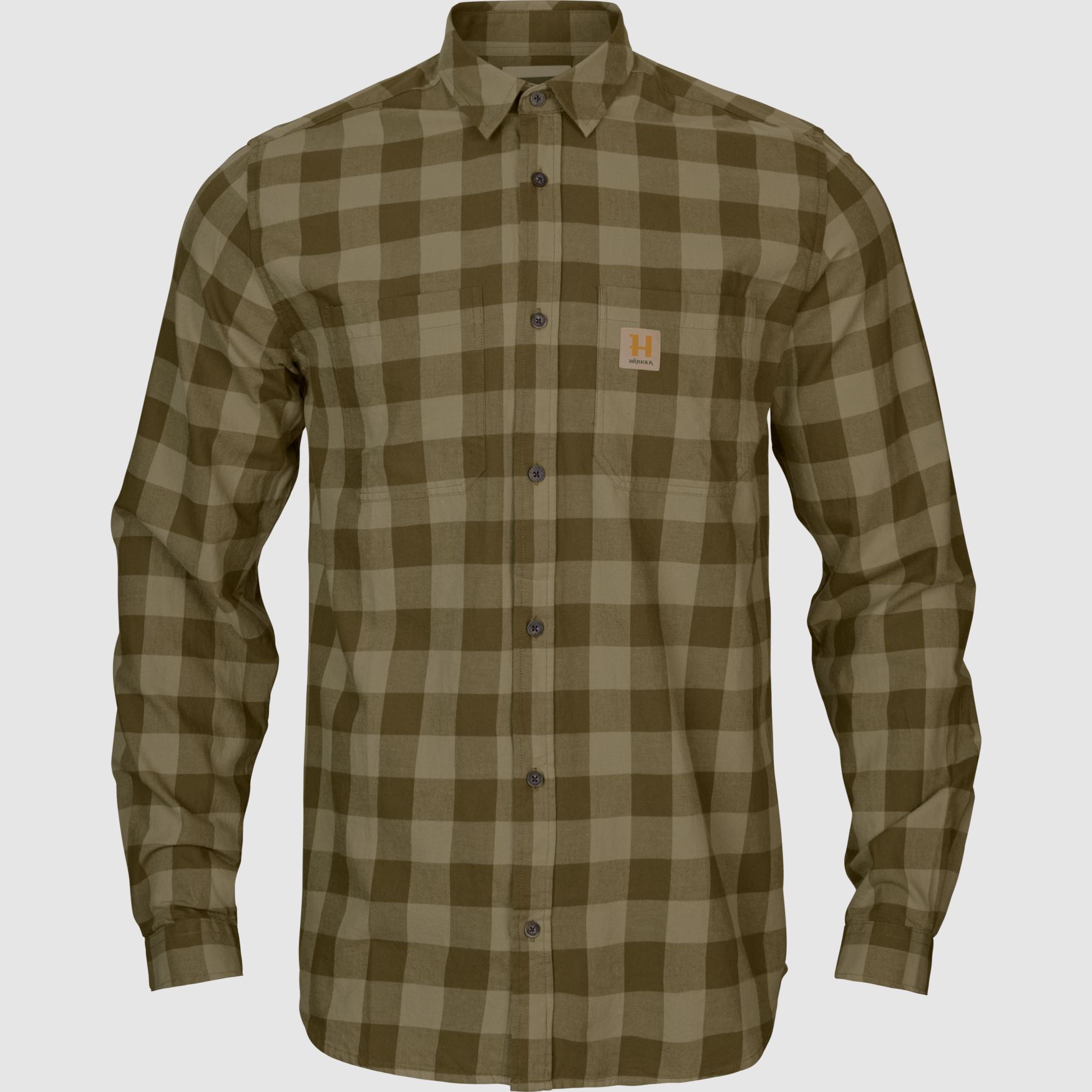 Härkila Camisa L/S Escandinava para Hombre Cuadro Verde Oliva Oscuro, XL