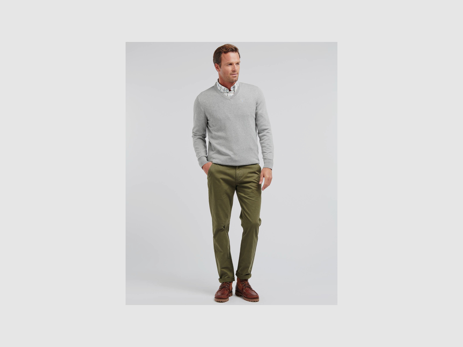 BARBOUR Pullover Organic V-Neck Grey Marl