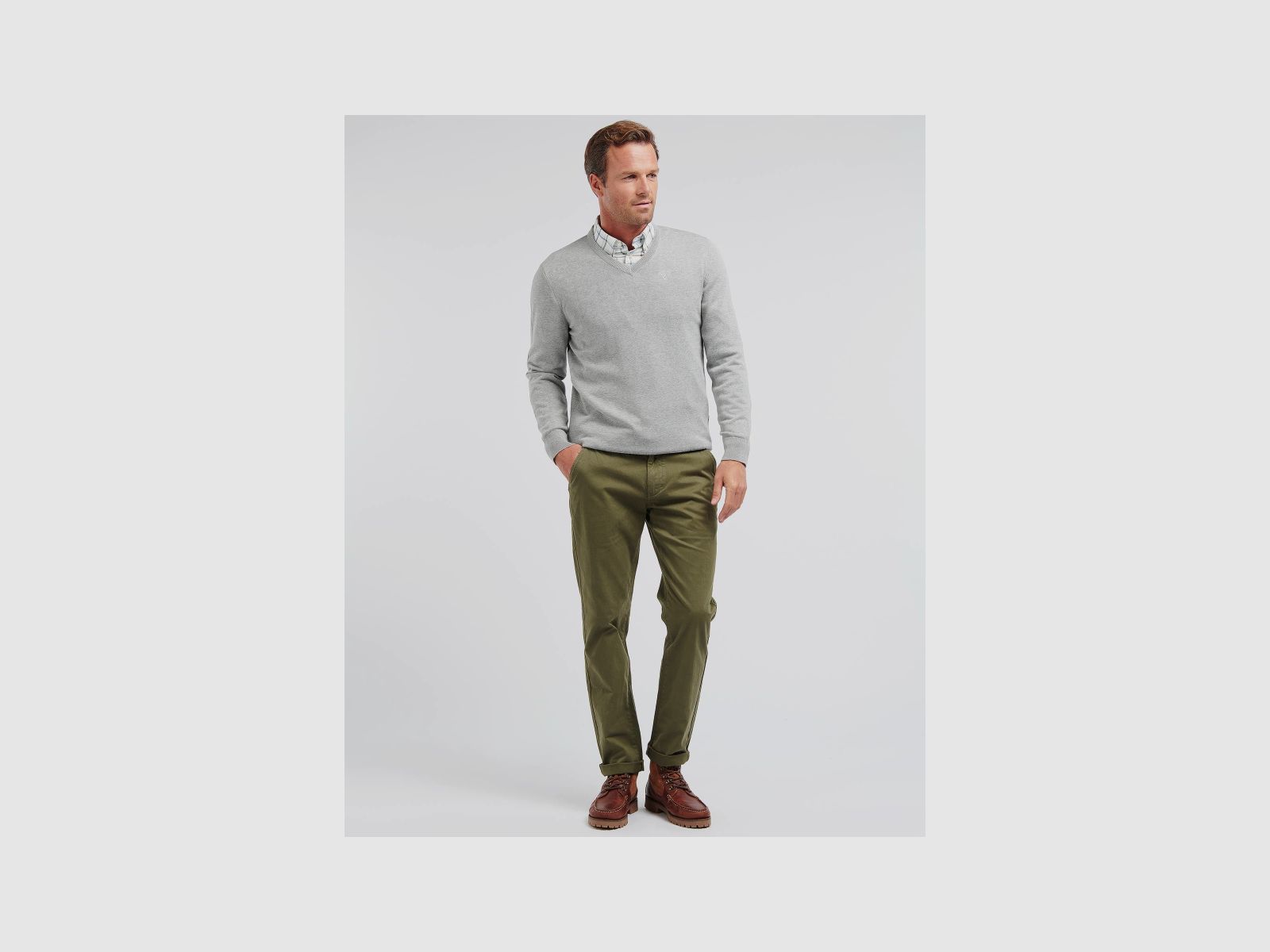 BARBOUR Pullover Organic V-Neck Grey Marl