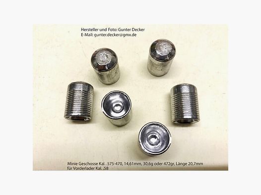 Minie Geschosse Kaliber .575 14,61mm, 472gr. Vorderlader Gewehre Kal. 58
