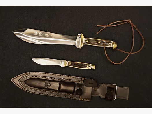 PUMA Set di coltelli da caccia "Frevert" – Waidblatt & Jagdnicker | Corno di cervo | Solingen | 513588 | Coltello da caccia
