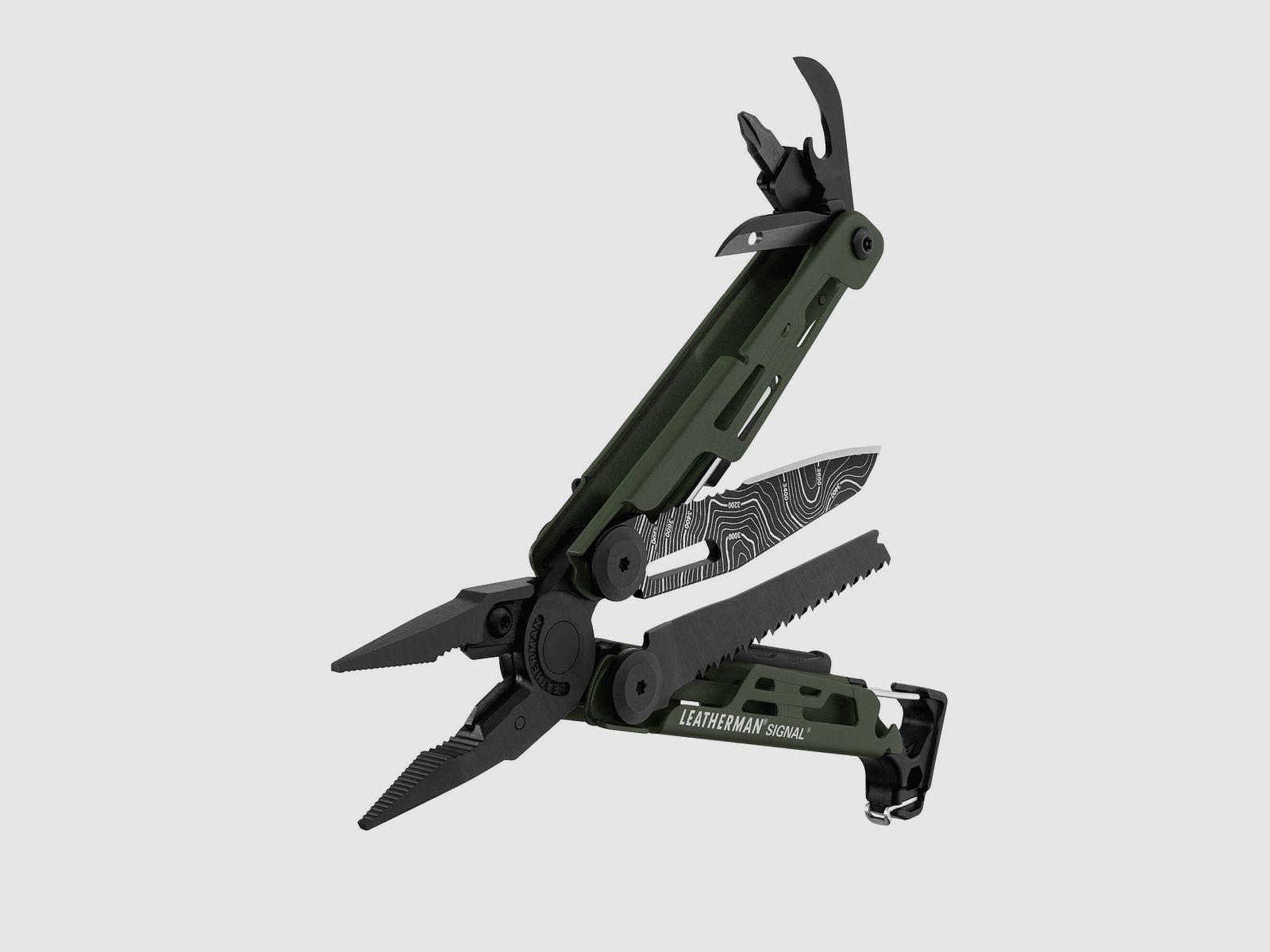 Leatherman SIGNAL Green Topo, Molle Holster, Schwarz, L