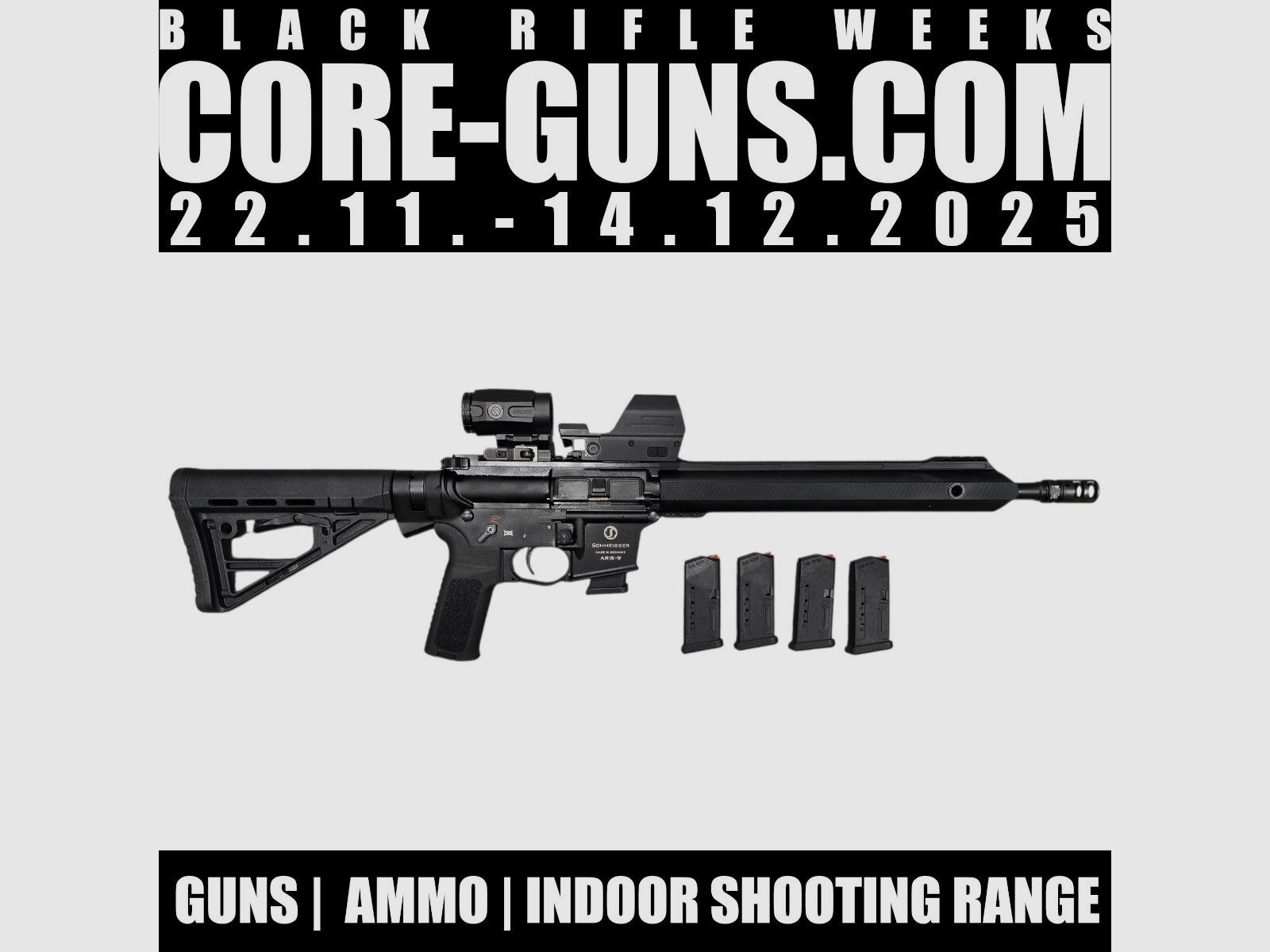 Schmeisser AR15-9 Sport M 14,5"LL nero + Falke LE + Falke B3X Magnifier + 4 caricatori