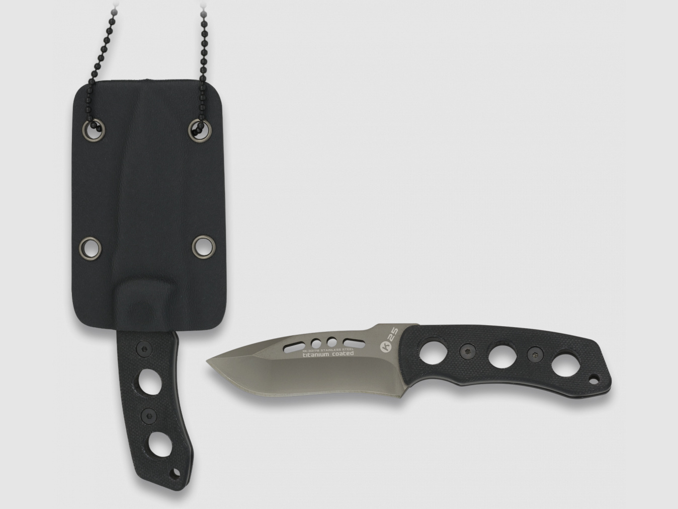 K25 Neck Knife Titan recubierto con funda de Kydex