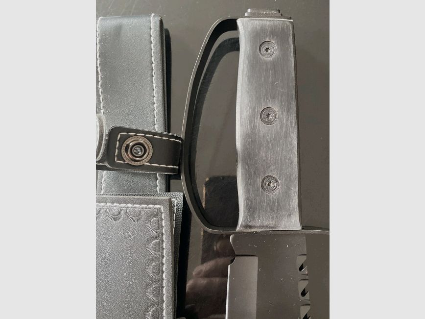 Pakkaholz XL Bowie, Rambo Messer Outdoor Jagdmesser, 37,9 cm, 590 Gramm neuwertig Lederscheide