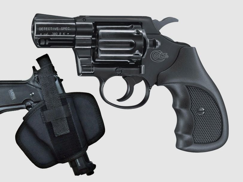 Schreckschuss Revolver Colt Detective Special schwarz Kunststoffgriffschalen Kaliber 9 mm R.K. (P18) + Holster