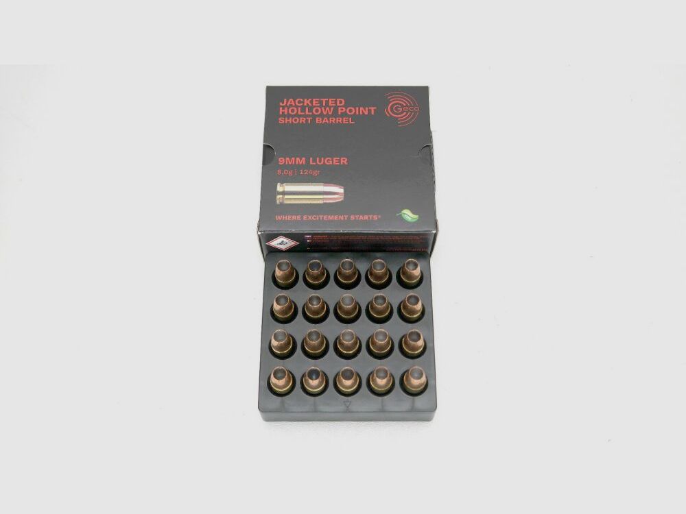 Geco 124gr. 8 grams hollow point short barrel self-defense finishing shot 9x19mm 9 Para