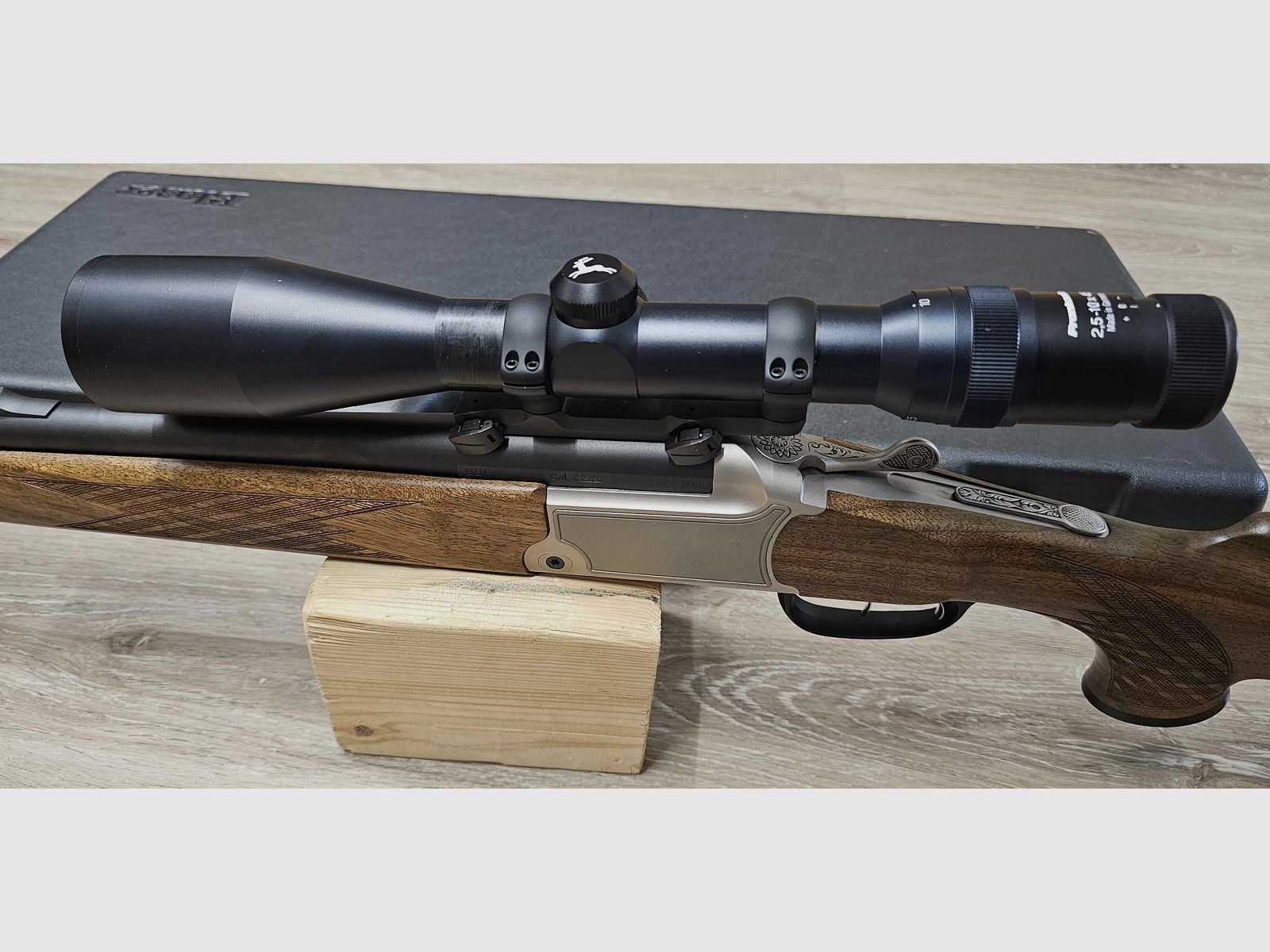 Bockbüchsflinte Blaser BBF 95 Standard, Kal. .308 Win. & 12/76, inkl. Frankonia 2,5-10x48 (Abs. 1) auf Blaser Sattelmontage (30 mm Ringe) und Koffer