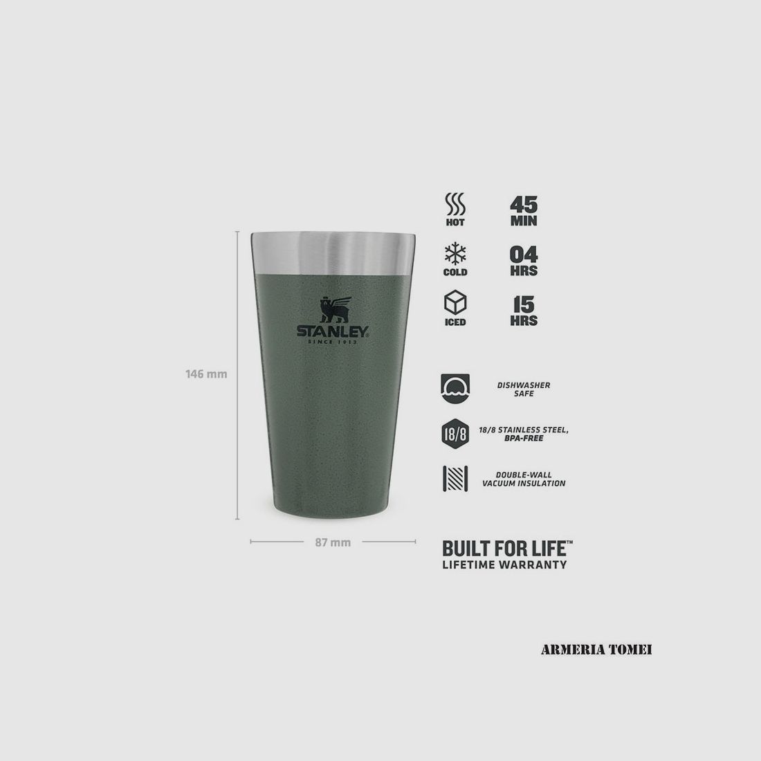 STANLEY – ADVENTURE IMPILABILE BIRRA PINTA 16oz /470ml Hammertone Green, immagine 3 di 3