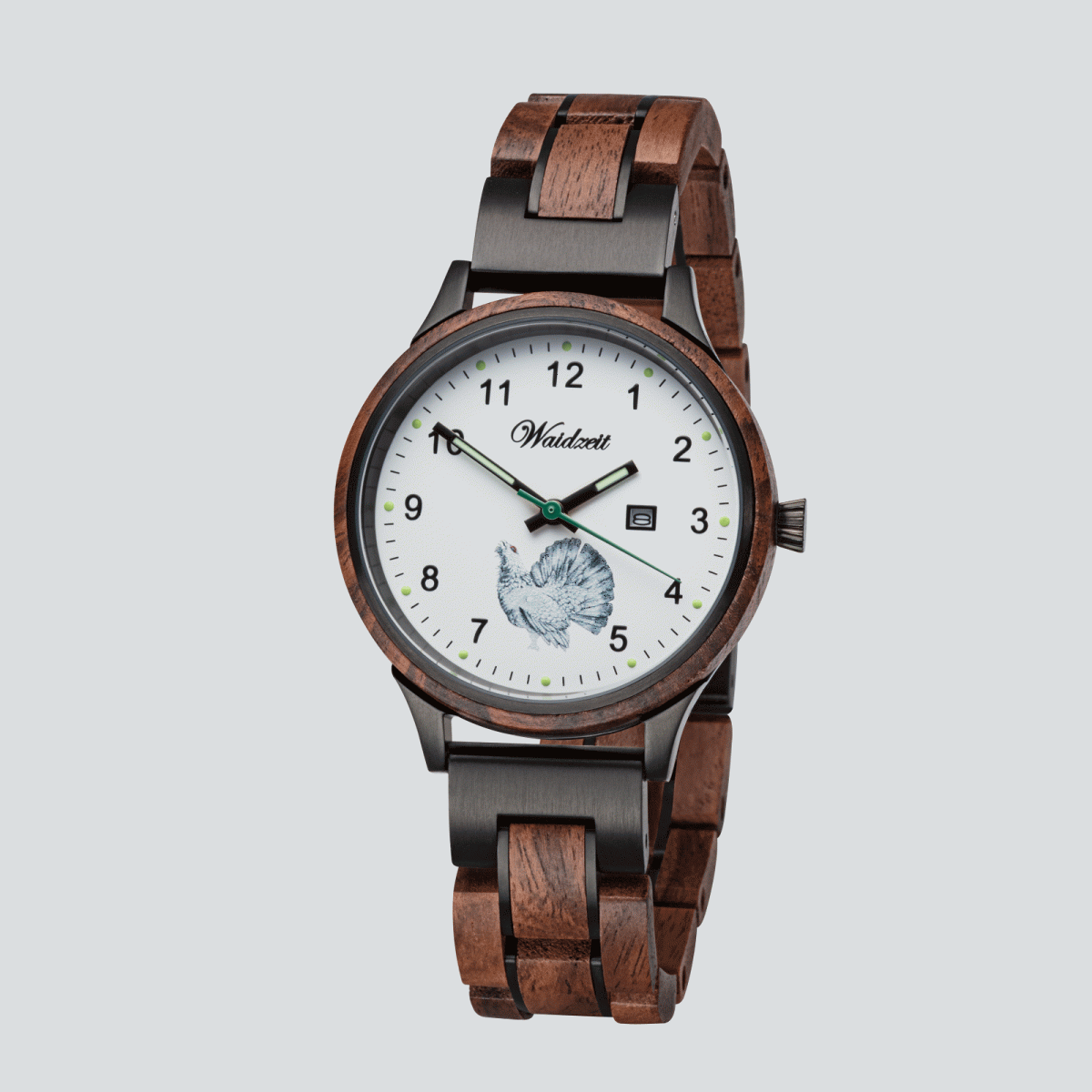 Damenjagduhr Diana Auerhahn mit Lodenarmband Moosgrün
