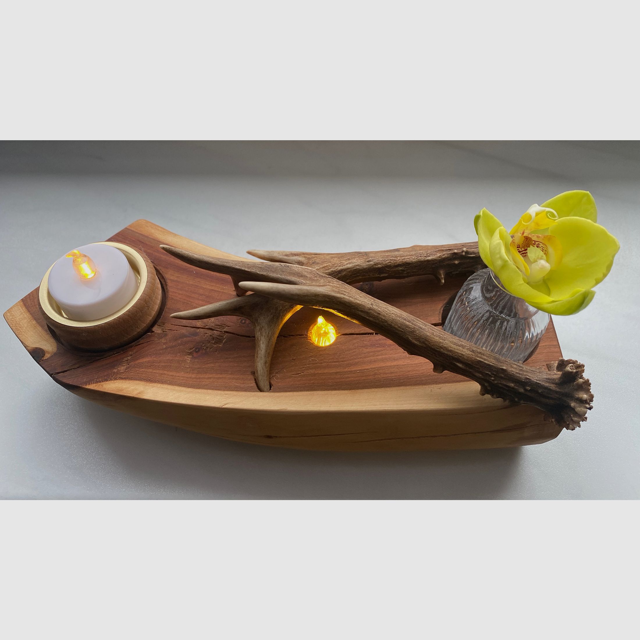 Tischdeko Deko Beleuchtung Vase Geweihstangen Holz