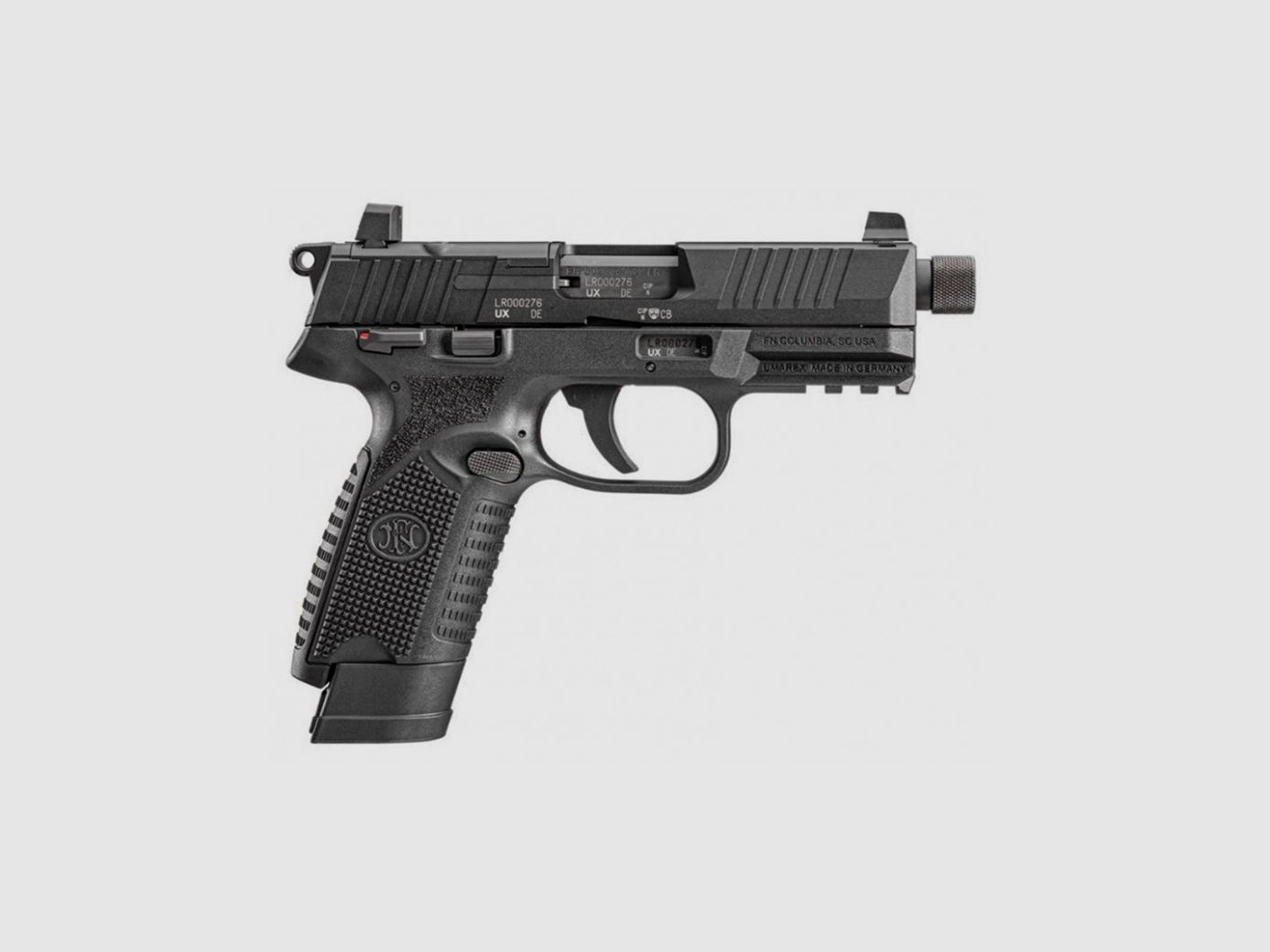 Pistola FN Herstal 502 nera Cal.22 LR SA canna da 4,6" filettata 1/2X28 UNF, immagine 3 di 3