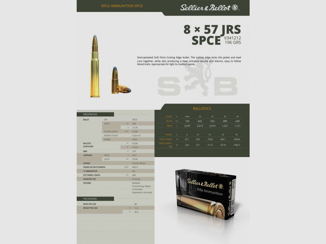 SELLIER BELLOT 8X57 JRS SPCE 196GR X20, immagine 3 di 6