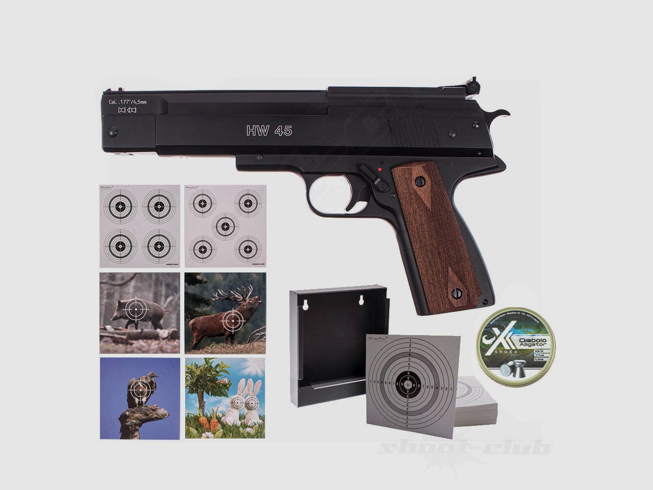 Pistolet à air Weihrauch HW 45 en set II 4,5 mm - brunie, image 1 sur 5