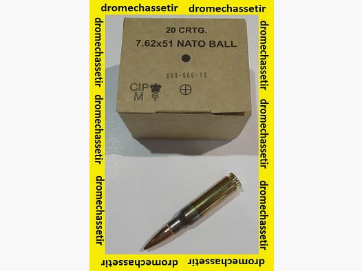 1 scatola nuova di 20 cartucce calibro .308 Winchester, GGG, proiettile FMJ 147 Grains, 147grs
