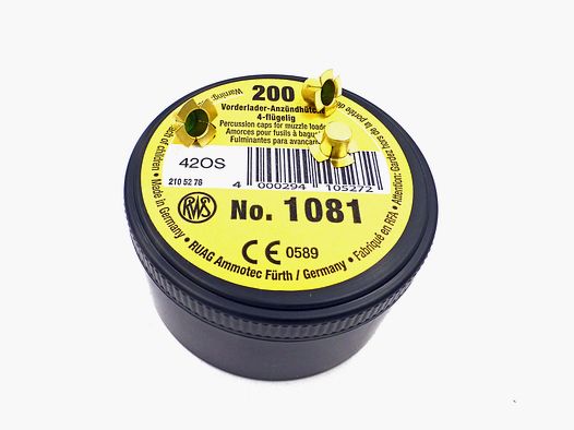 Zündhütchen „Schwarzpulver“ RWS 1081, 6,12mm, 4 Flügel (Flinte)
