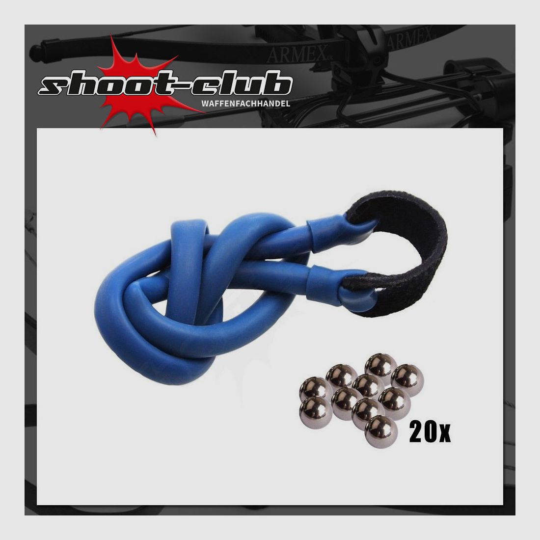 Ersatzgummi für Schleudern, blau, ShoXx inkl. 20 Stahlkugeln ø 8 mm