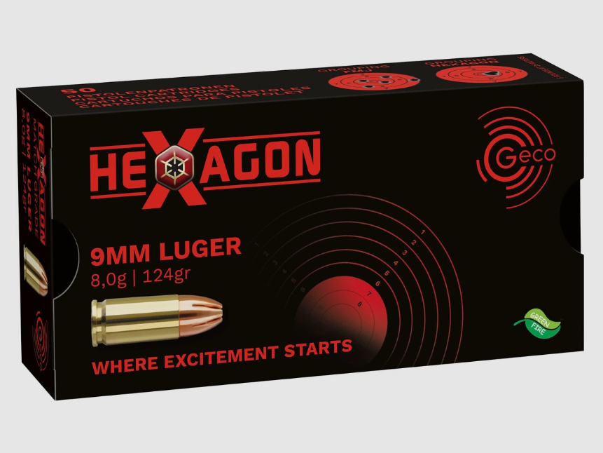 9 mm Luger Hexagon SX 8,0g/124grs. Geco