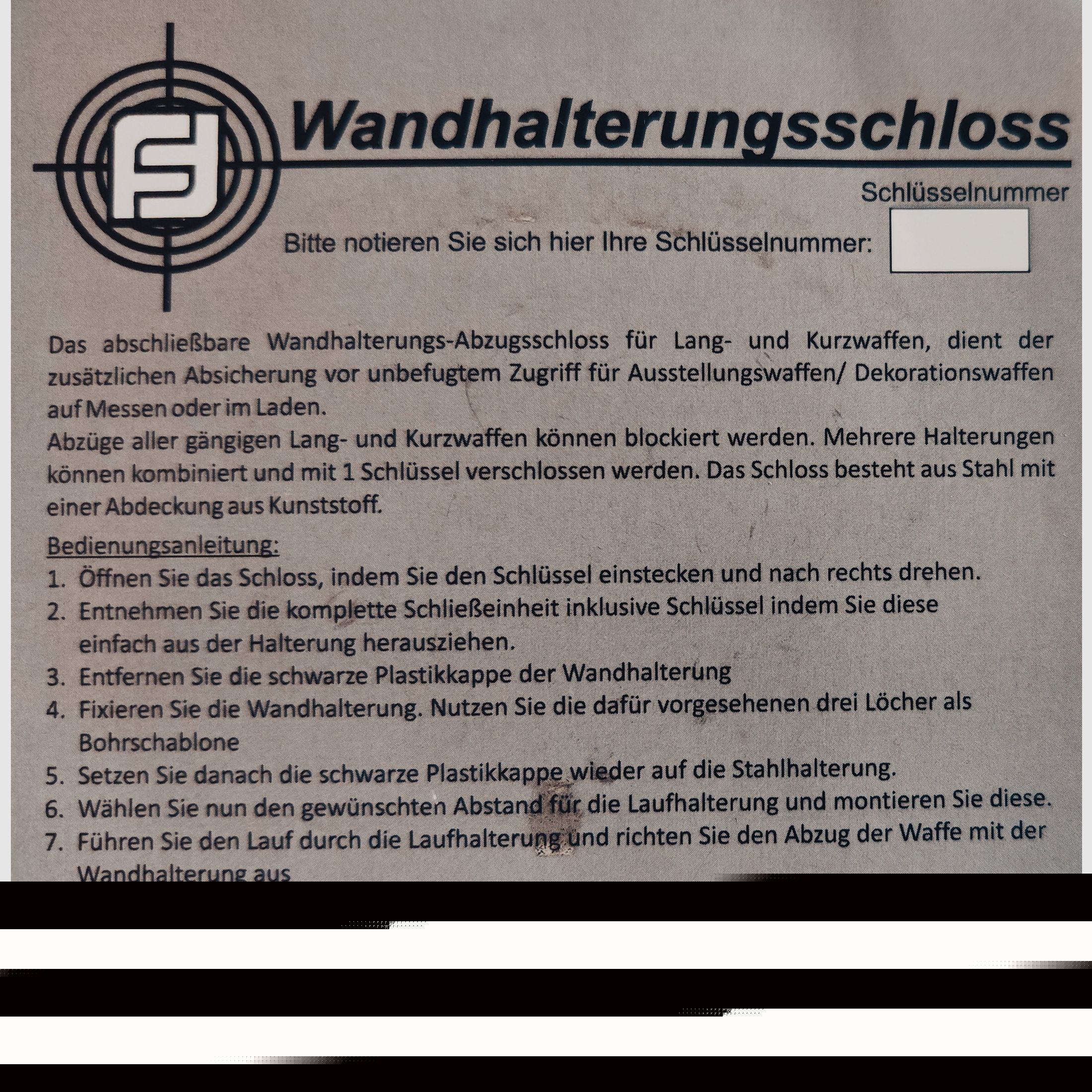 Franzen Wandhalterungsschloss mit Laufhalterung