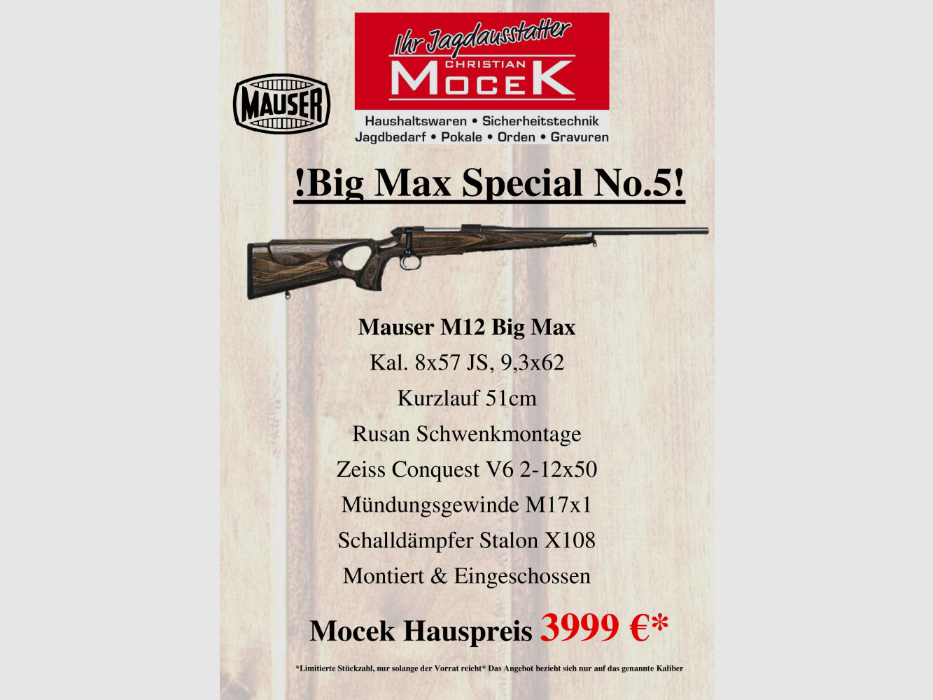 Mauser M12 Big Max, mit Zeiss Conquest V6 2-12x50
