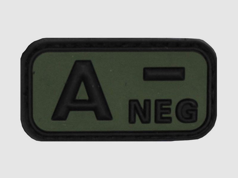 Klettabzeichen, schwarz/oliv, Blutgruppe "A NEG", 3D
