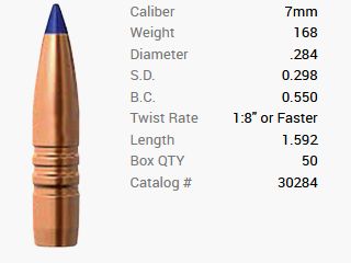 Balle Barnes 7mm/.284 168GR Long-Range X BT 50 pièces