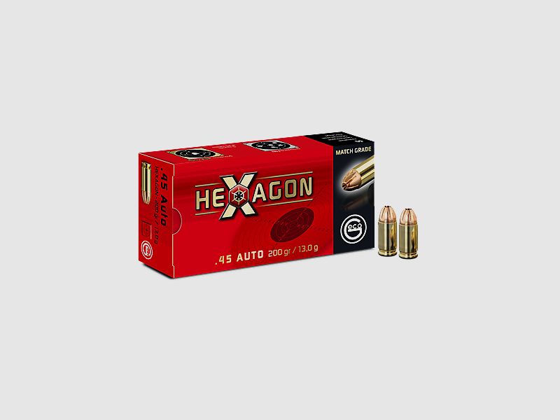 GECO HEXAGON .45 AUTO - 200 GRS. 50 SCHUSS