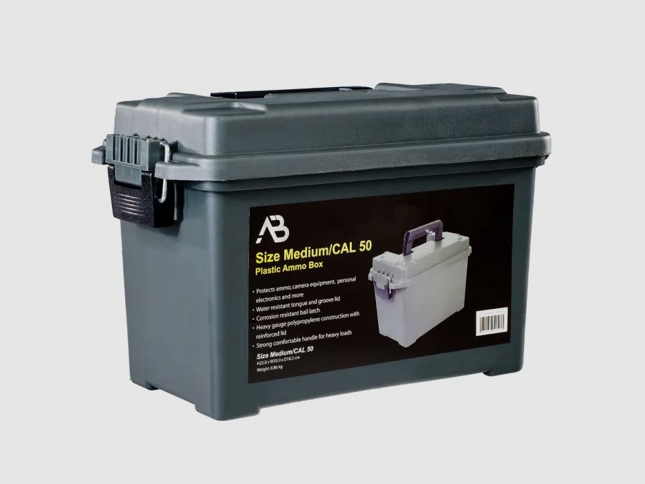 Caja de municiones Gr. 2 (Cal.50), plástico resistente a impactos, cerrable, oliva, sin impresión