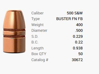 Barnes bullet .500 S&W/.500 400GR Buster FN FB 50 pieces