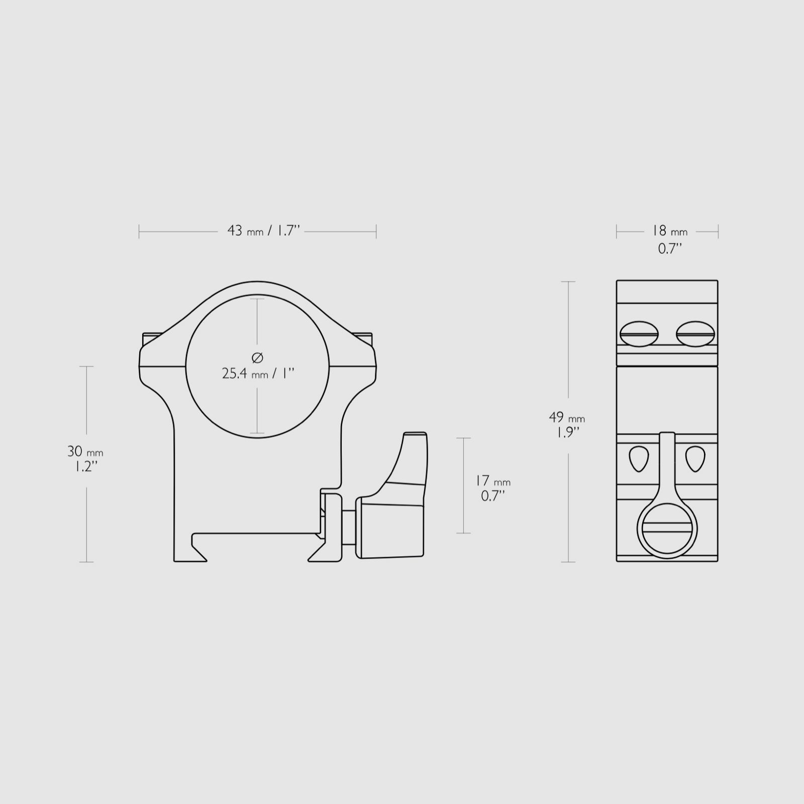 HAWKE 23102 Profi Stahl Ringmontagen Weaver Hoch 1 Zoll Höhe 49mm Schnellspann