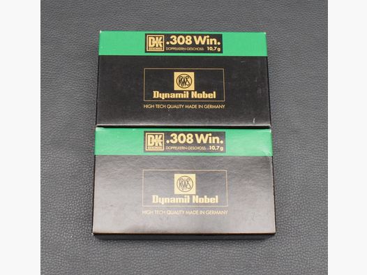 40 Patronen, RWS Kaliber 308Win, Doppelkern, 10,7g/165gr., zum Sonderpreis!