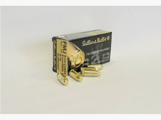 S&B Vollmantelmunition Kal. 9 mm (9×19) LUGER SUBSONIC – 9,0 g FMJ (1 Packung à 50 Stück)