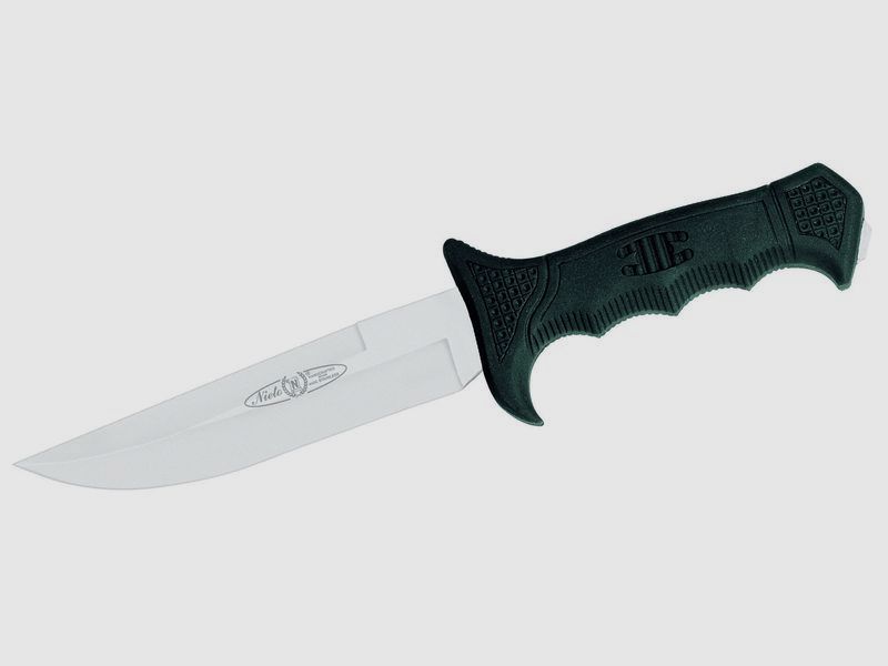 Cuchillo de exterior Nieto, hoja de 15 cm, mango de elastómero, funda de cuero